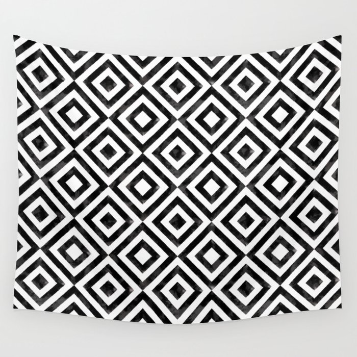 Black and white watercolor diamond pattern Wall Tapestry