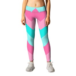 Hot Pink Turquoise Aqua Blue Chevron Zigzag Pattern Print Leggings