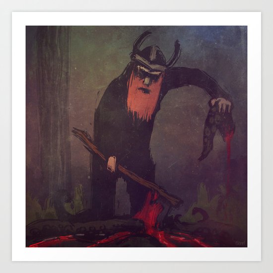 Viking preparing a meal Art Print
