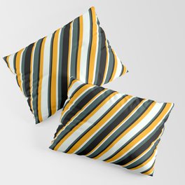 [ Thumbnail: Orange, Mint Cream, Dark Slate Gray, and Black Colored Lined/Striped Pattern Pillow Sham ]