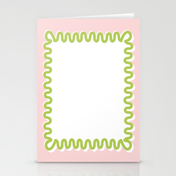 Wavy Lines - White Pink Green Stationery Cards