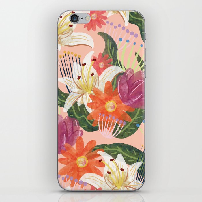 peach watercolor floral pattern iPhone Skin