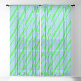 [ Thumbnail: Sky Blue & Lime Colored Striped Pattern Sheer Curtain ]