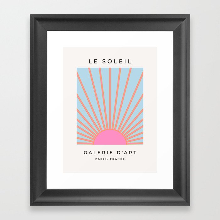 Le Soleil | 02 - Abstract Retro Sun Pink And Blue Print Preppy Modern Sunshine Framed Art Print
