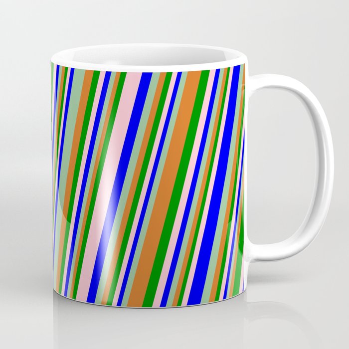 Eyecatching Pink, Blue, Dark Sea Green, Chocolate, and Green Colored Pattern of Stripes Coffee Mug