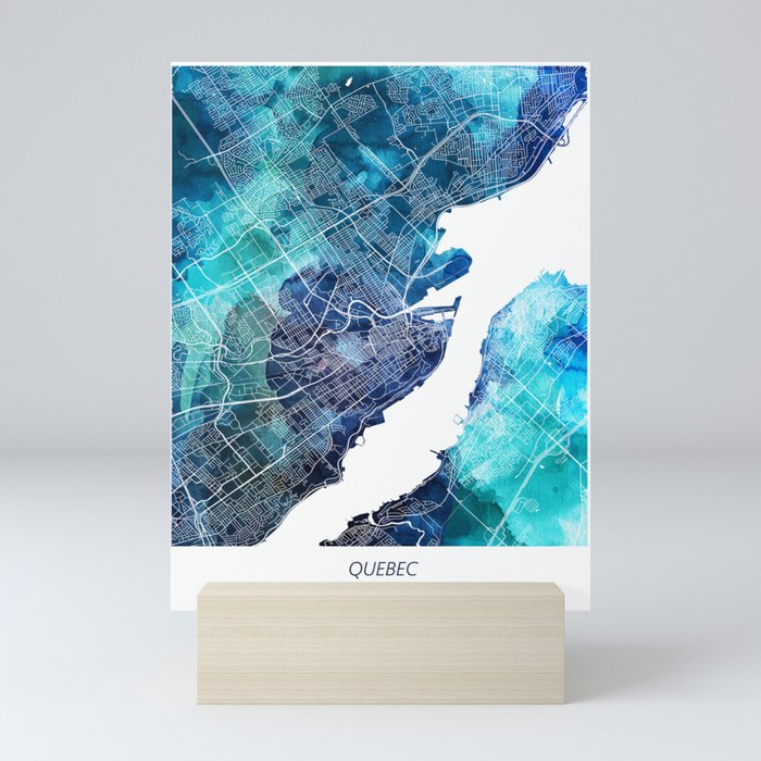 Quebec Canada Map Navy Blue Turquoise Watercolor Mini Art Print