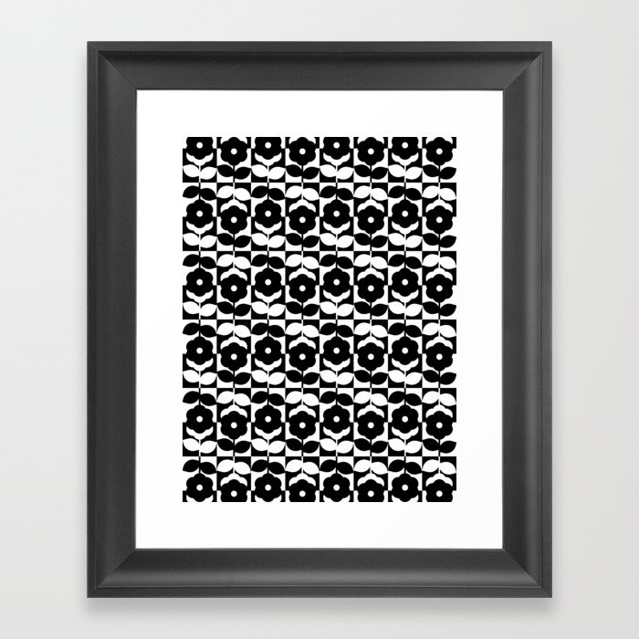 Black and white flower checker Framed Art Print