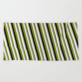 [ Thumbnail: Dark Gray, Mint Cream, Green & Black Colored Stripes/Lines Pattern Beach Towel ]