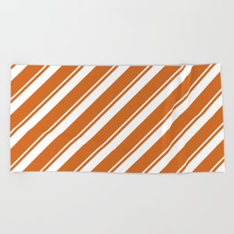 [ Thumbnail: Chocolate and White Colored Pattern of Stripes Beach Towel ]