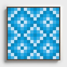 Blue square tile mosaic pattern ethnic design Framed Canvas