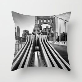 Pittsburgh Pennsylvania Steel City Skyline Bridge Black White Print Throw Pillow