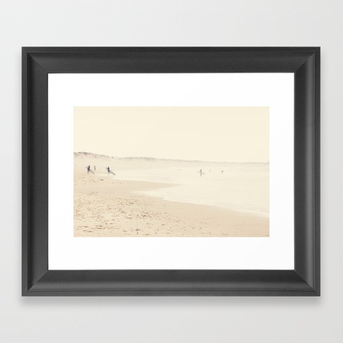 beach photography - minimal surfers and ocean print Framed Art Print