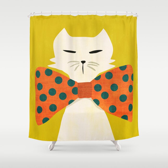 Cat with incredebly oversized humongous bowtie Shower Curtain