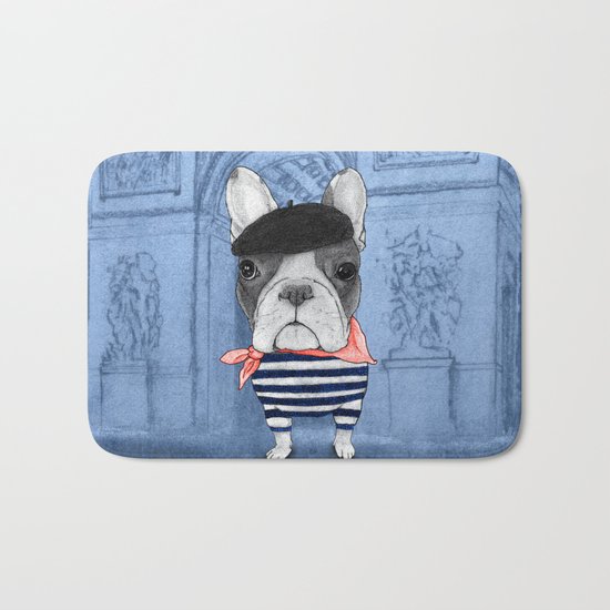 Frenchie with Arc de Triomphe Bath Mat