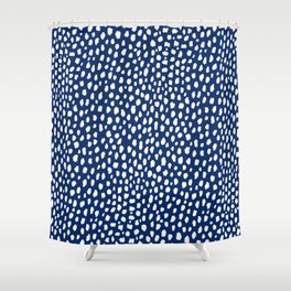 Handmade polka dot brush strokes (white/navy blue) Shower Curtain