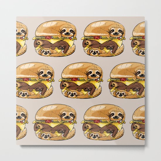 Sloths Burger Metal Print