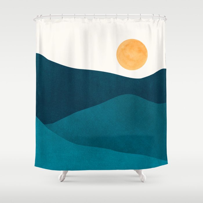 Teal Mountains Minimal Landscape Shower Curtain