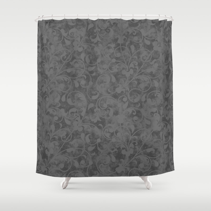 Modern Farmhouse Gray Damask Print Flower Vine On Weathered