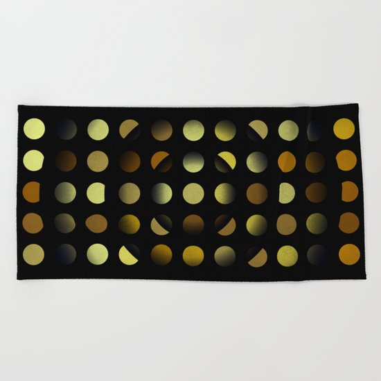 Golden moons dark circles Beach Towel
