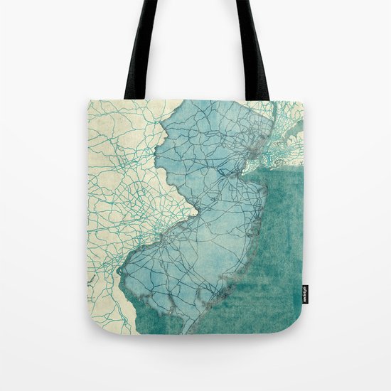 New Jersey State Map Blue Vintage Tote Bag