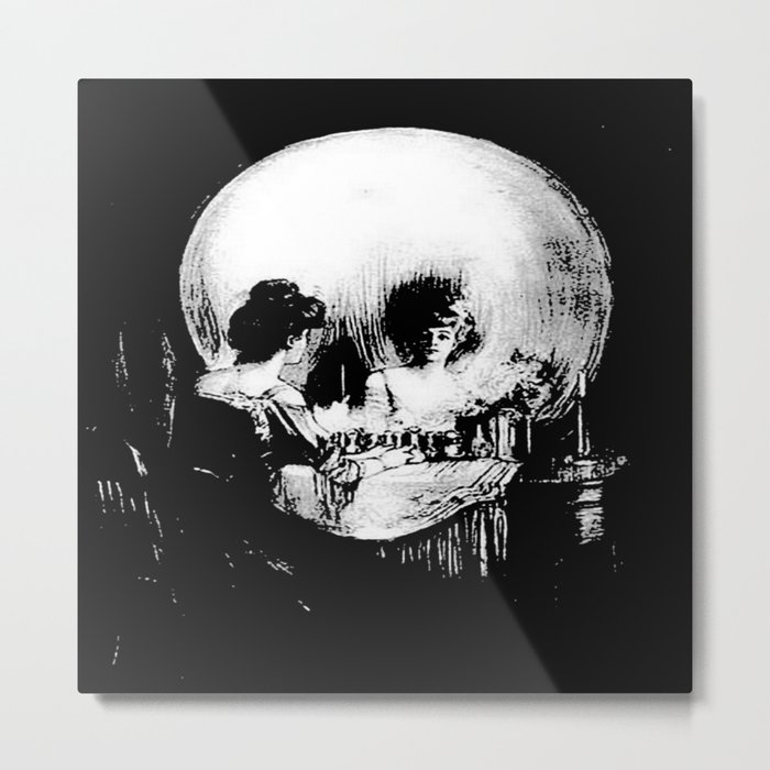 Woman with Skull Reflection In Mirror  Metal Print