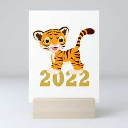 Happy New Year 2022 With Funny Tiger Cub Mini Art Print