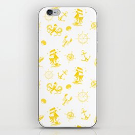 Yellow Silhouettes Of Vintage Nautical Pattern iPhone Skin