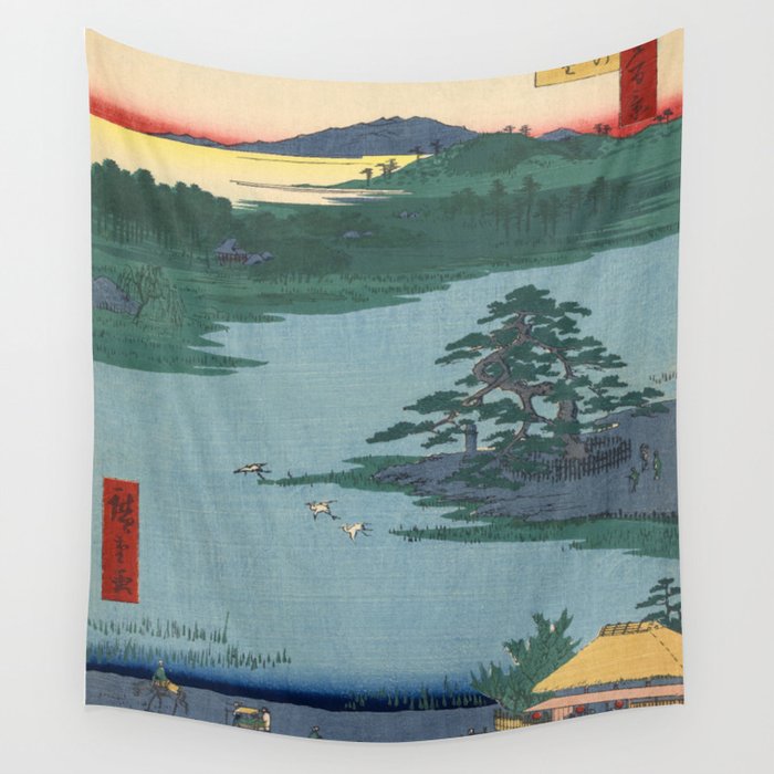 Robe-Hanging Pine Senzoku Pond Vintage Ukiyo-e Japanese Art Wall Tapestry