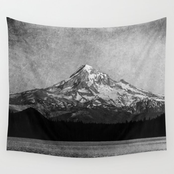 Mt Hood Black and White Vintage Nature Photography Wall Tapestry