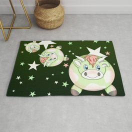 kawaii bubble cows in a starry sky Rug