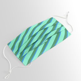 [ Thumbnail: Aquamarine, Sea Green & Blue Colored Stripes Pattern Face Mask ]