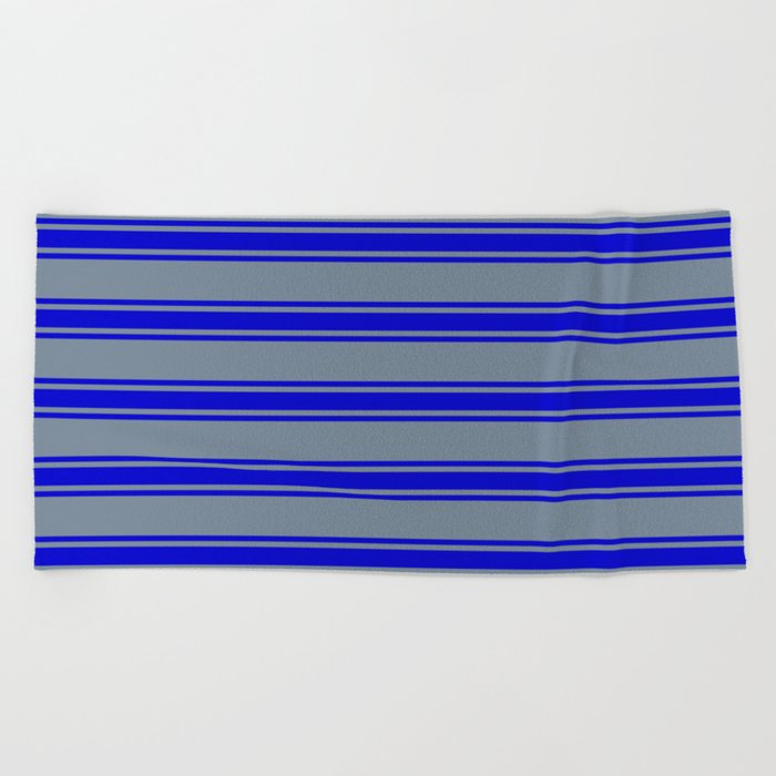 Light Slate Gray and Blue Colored Striped Pattern Beach Towel