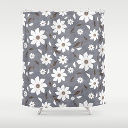 Flowers and leafs with texture gray Shower Curtain