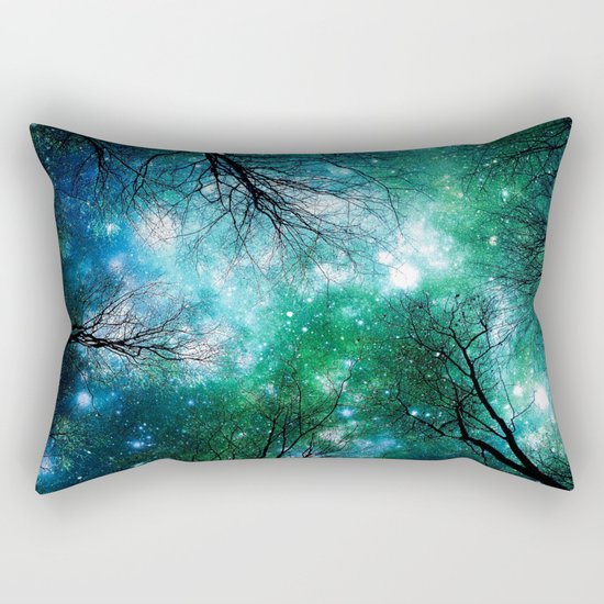 Black Trees Teal Green Space Rectangular Pillow