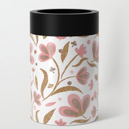 Pink and copper spring floral pattern Can Cooler