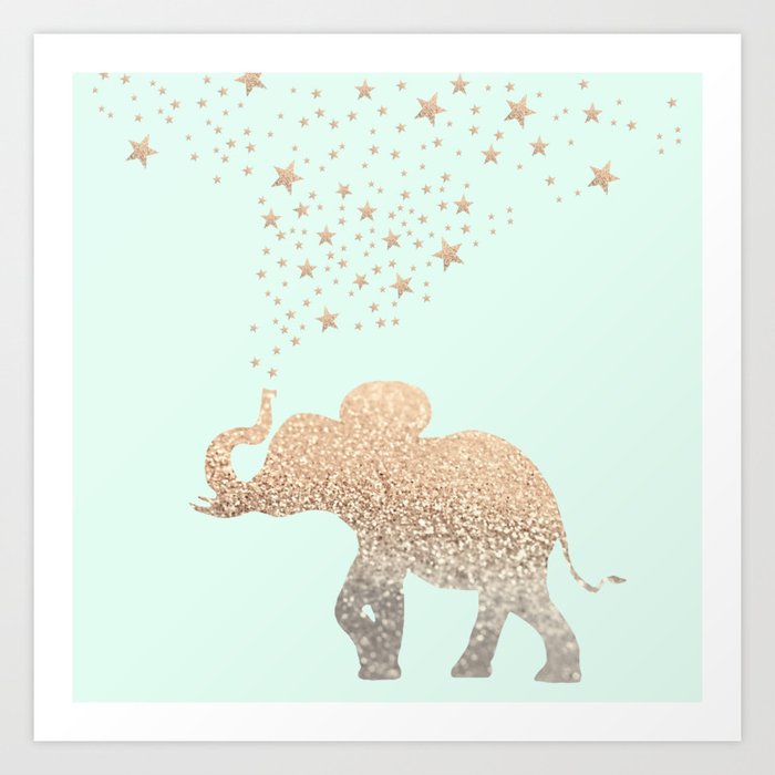 ELEPHANT - GOLD MINT Art Print