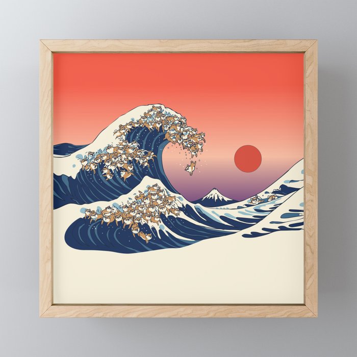 The Great Wave of Shiba Inu Framed Mini Art Print