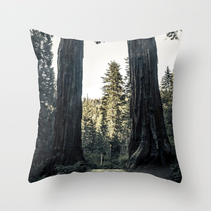 Twin giant redwoods II portrait version / sequoias Pacific Coast California nature color landscape photograph / photography Throw Pillow