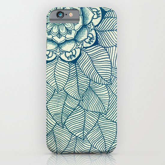 Emerald Green, Navy & Cream Floral & Leaf doodle iPhone & iPod Case