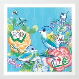 The nature of Mahjong in blue Art Print