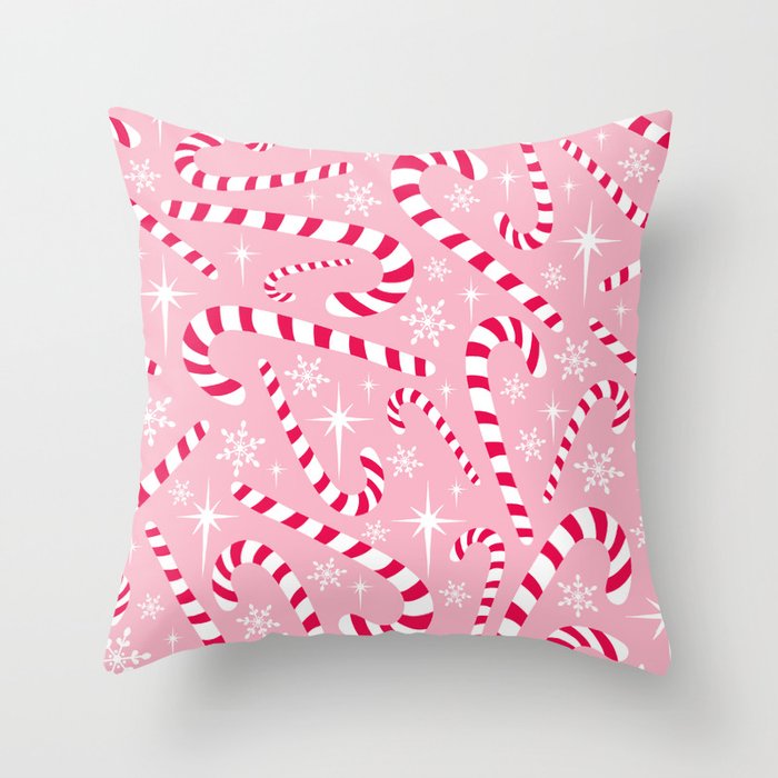Christmas Candy Canes Pink Throw Pillow