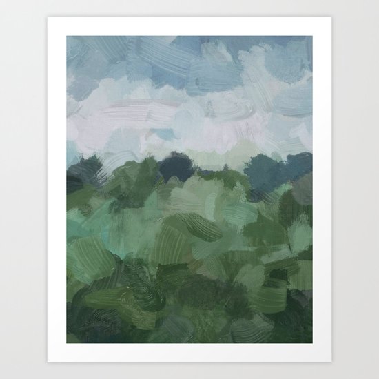 Sky Blue And Sage Green Abstract Painting Modern Wall Art Print