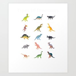 Types of Dinosaurs Cute Dinosaur Kids Product Art Print