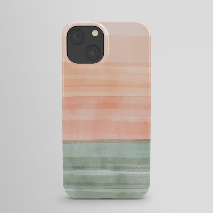 Light Sage Green Waves on a Peach Horizon, Abstract _watercolor color block iPhone Case