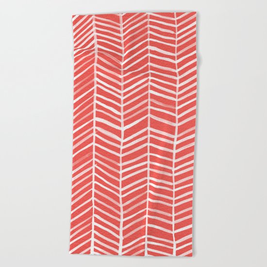 Coral Herringbone Beach Towel