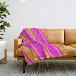 [ Thumbnail: Goldenrod and Fuchsia Colored Lined/Striped Pattern Throw Blanket ]