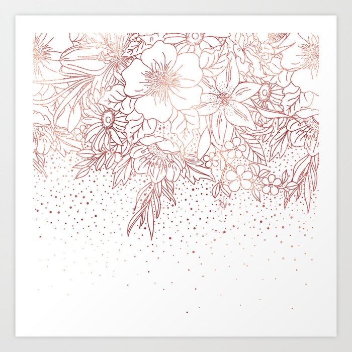 Rose Gold Hand Drawn Floral Doodles And Confetti Design