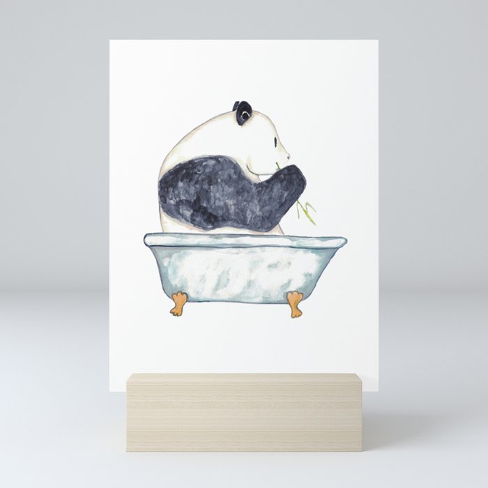 Panda bear taking bath watercolor Mini Art Print