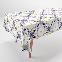 Abstract floral pattern, yellow and blue print art Tablecloth