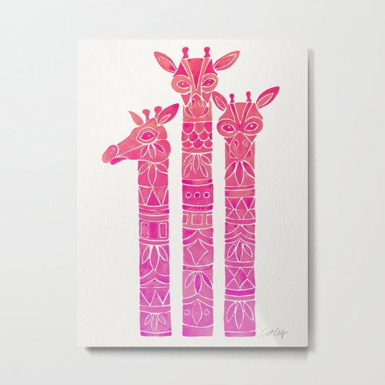 Giraffes – Pink Ombré Metal Print
